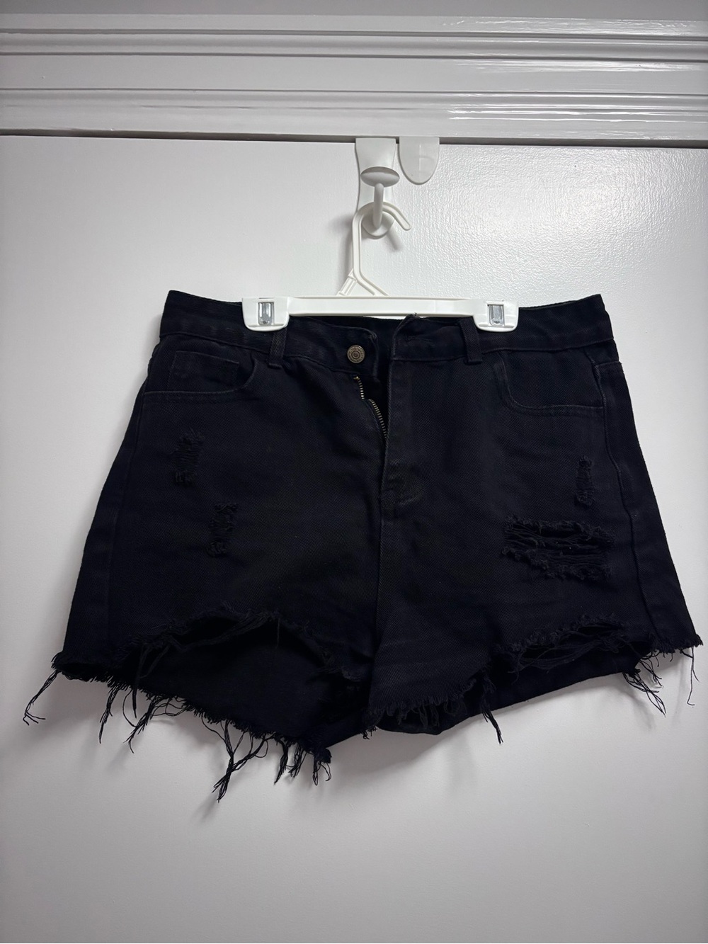 Women’s High-Rise Distressed Black Denim Shorts